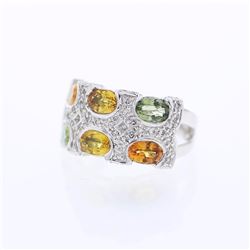 14KT White Gold 3.95ctw Multi Color Sapphire and Diamond Ring