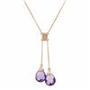 Image 1 : 14KT Rose Gold 4.83ctw Amethyst and Diamond Pendant with Chain