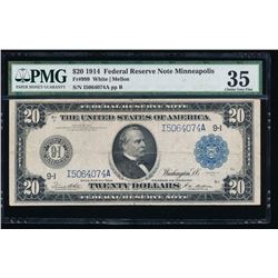 1914 $20 Minneapolis Federal Reserve Note PMG 35