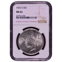 1923-S $1 Peace Silver Dollar Coin NGC MS62