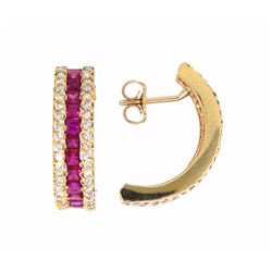 14KT Yellow Gold 1.83ctw Ruby and Diamond Earrings