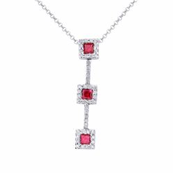 14KT White Gold 0.60ctw Ruby and Diamond Pendant with Chain