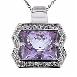 14KT White Gold 6.85ct Amethyst and Diamond Pendant with Chain