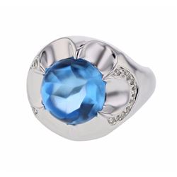 14KT White Gold 9.64ct Blue Topaz and Diamond Ring