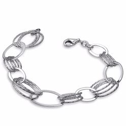 Sterling Silver Polished & Textured Oval Link Bracelet