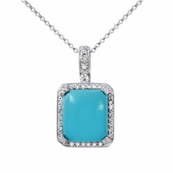 14KT White Gold 7.74ct Turquoise and Diamond Pendant with Chain