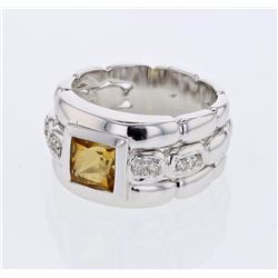 14KT White Gold 1.14ct Citrine and Diamond Ring