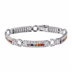 14KT White Gold 3.82ctw Multi Color Sapphire and Diamond Bracelet