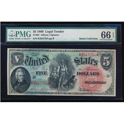 1869 $5 Legal Tender Note PMG 66EPQ