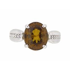 14KT White Gold 7.75ct Orangy Brown Zircon and Diamond Ring