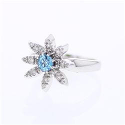 14KT White Gold 0.47ct Blue Topaz and Diamond Ring