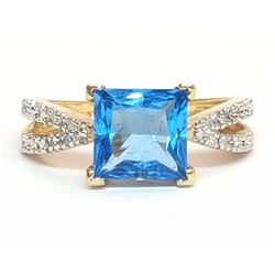 14KT Yellow Gold 2.00ct Blue Topaz and Diamond Ring