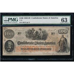 1862-63 $100 Confederate States of America Note PMG 63