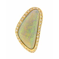 14KT Yellow Gold 12.70ct Opal and Diamond Ring