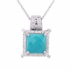 14KT White Gold 7.23ct Turquoise and Diamond Pendant with Chain