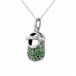 14KT White Gold 0.99ctw Green Garnet and Diamond Pendant with Chain