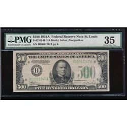 1934A $500 St Louis Federal Reserve Note PMG 35