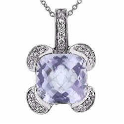 14KT White Gold 3.63ct Amethyst and Diamond Pendant with Chain