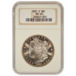 1881-S $1 Morgan Silver Dollar Coin NGC MS63