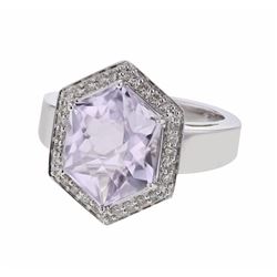 14KT White Gold 5.29ct Amethyst and Diamond Ring