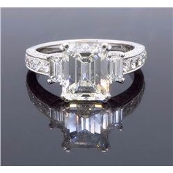 18KT White Gold 3.65ctw EGL Cert Emerald Cut Diamond Ring