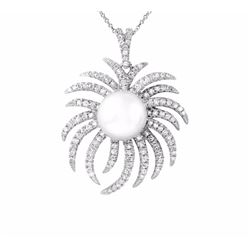 14KT White Gold 10.10ct Pearl and Diamond Pendant with Chain