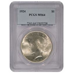 1924 $1 Peace Silver Dollar Coin PCGS MS64