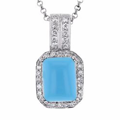 14KT White Gold 3.88ct Turquoise and Diamond Pendant with Chain