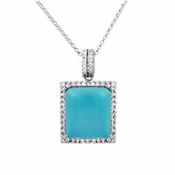 14KT White Gold 10.72ct Turquoise and Diamond Pendant with Chain