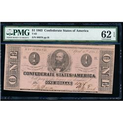 1863 $1 Confederate States of America Note PMG 62EPQ