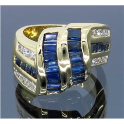 14KT Yellow Gold Blue Sapphire and Diamond Ring