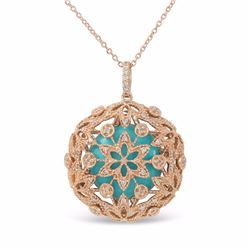 14KT Rose Gold 5.40ctw Turquoise and Diamond Pendant with Chain