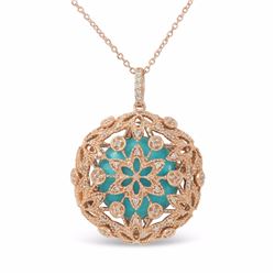 14KT Rose Gold 5.40ctw Turquoise and Diamond Pendant with Chain