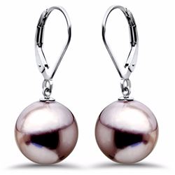 Sterling Silver 12-13 mm Purple Shell Bead Pearl Earrings