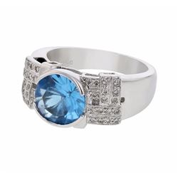 18KT White Gold 2.73ct Blue Topaz and Diamond Ring