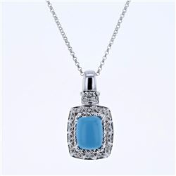 14KT White Gold 2.10ct Turquoise and Diamond Pendant with Chain