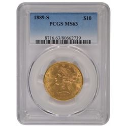 1889-S $10 Liberty Head Eagle Gold Coin PCGS MS63