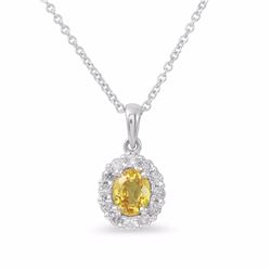 14KT White Gold 0.50ctw Yellow Sapphire and Diamond Pendant with Chain