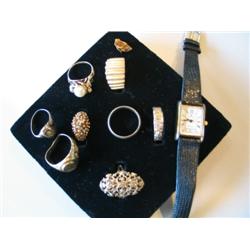 LOT, MISC. RINGS W/WATCH