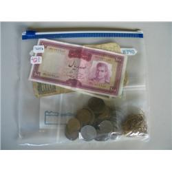 LOT, MISC. JEWELRY, FOREIGN COINS & CURRENCY