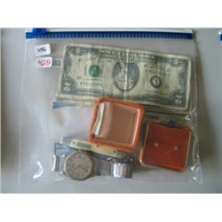LOT, MISC. JEWELRY & (5) $2 NOTES