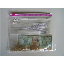 LOT, MISC JEWELRY, (2) DISNEY DOLLARS ($10)