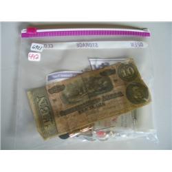 LOT, $10 CONFEDERATE NOTE, MISC. COINS & JEWELRY