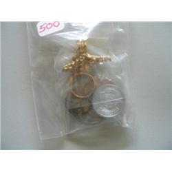 LOT, RING W/DIAMOND & SAPPHIRES, RING & COINS