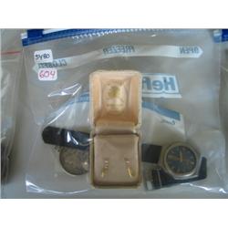 LOT, 1879 MORGAN, EARRINGS & WATCH