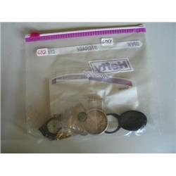LOT, WRISTWATCH, 1853O DIME, 1871 HALF DIME, 1912D NICKEL, TOOTH & MONEY CLIP W/1881 MORGAN DOLLAR