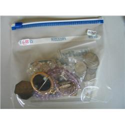 LOT, MISC. JEWELRY, SILVER BOX & COINS