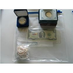 LOT, ASST. U.S. COINS, $2 BILL, PROOF COIN & COMMEMORATIVE COINS