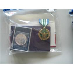 LOT, (2) 1987, 1988 PROOF SETS SHUTTLE COIN & MILITARY MERIT MEDAL