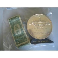 LOT, (7) $1 SILVER CERTS, FOREIGN COINS & JFK BANK